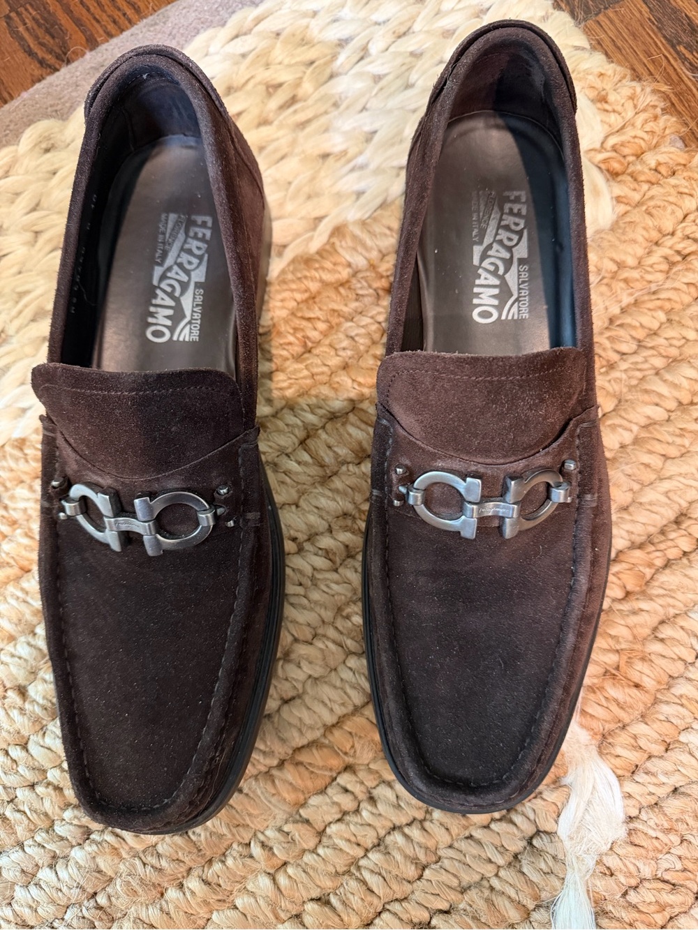 Salvatore Ferragamo Dark Brown Suede Horsebit Loafers